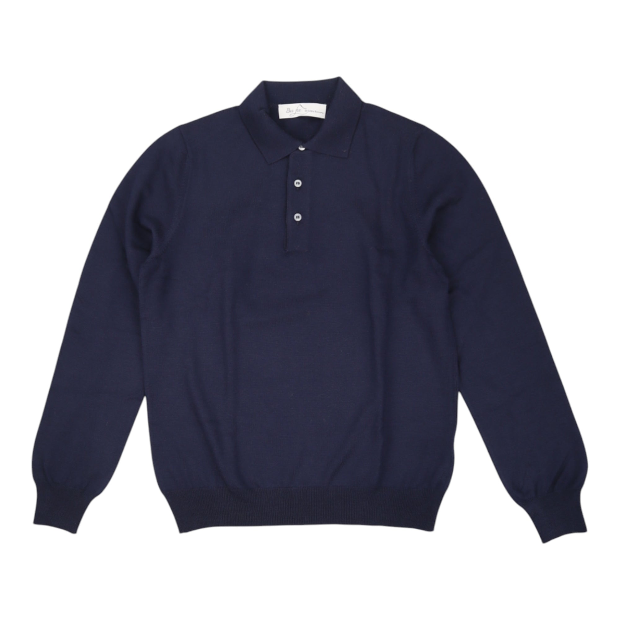 BECFIN, Polo manches longues en laine mérinos extra-fine, Navy
