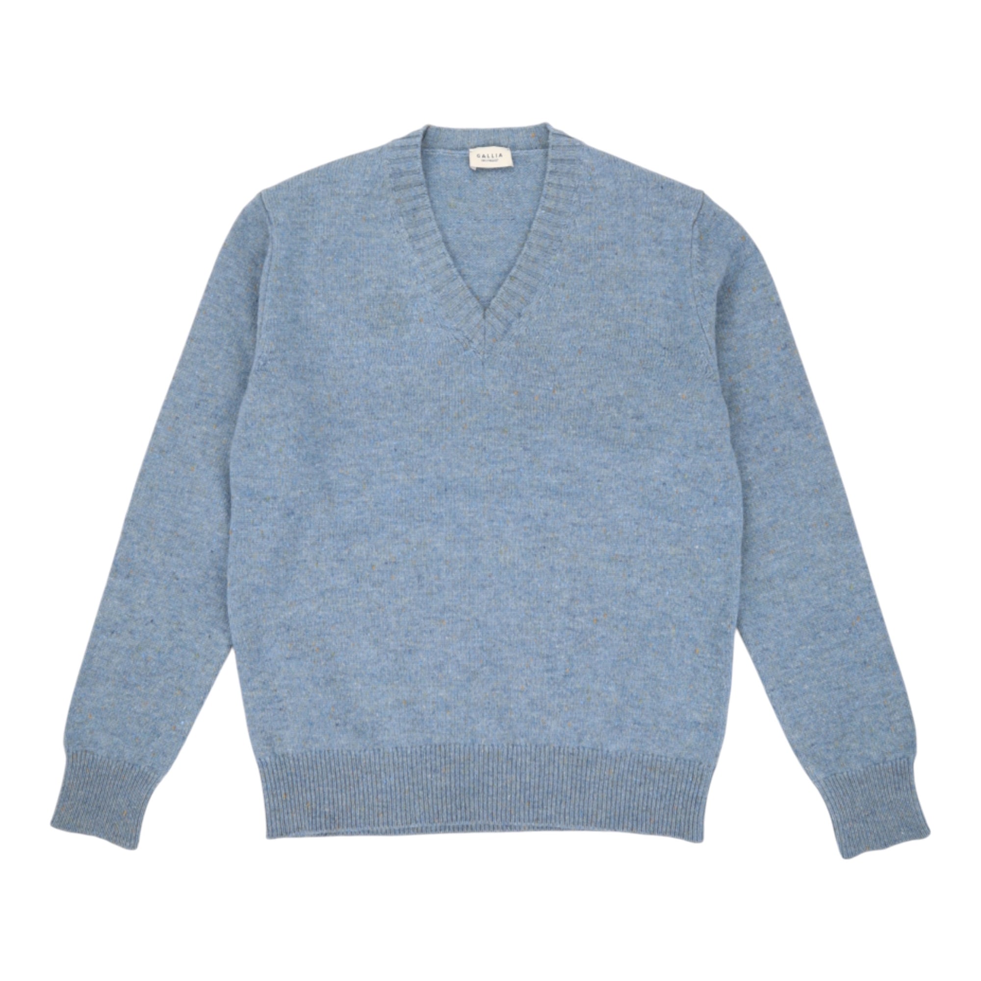 Gallia, Pull col V en laine mérinos Oliver, Bleu ciel
