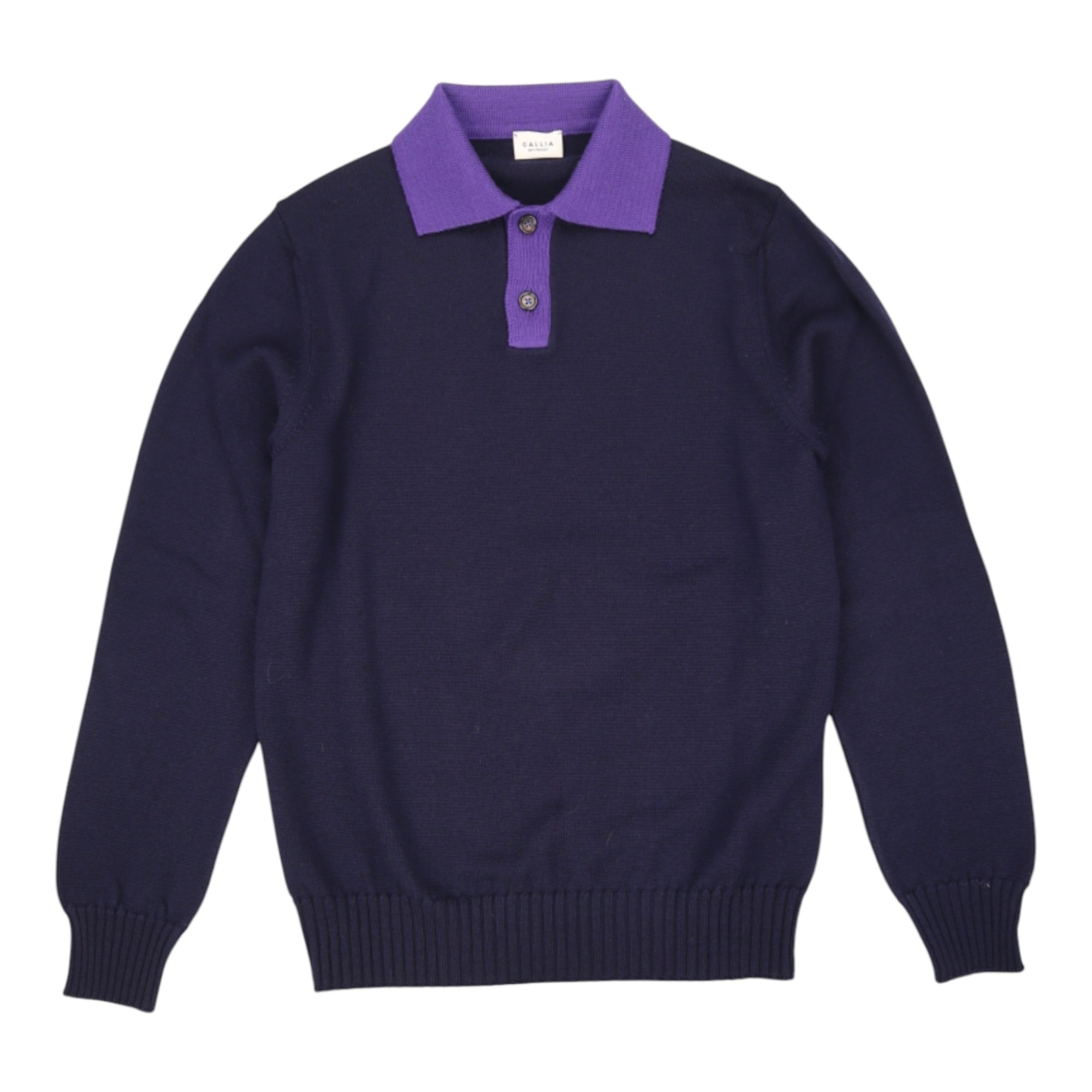 Gallia, Pull polo en laine mérinos dalton, Bleu/violet