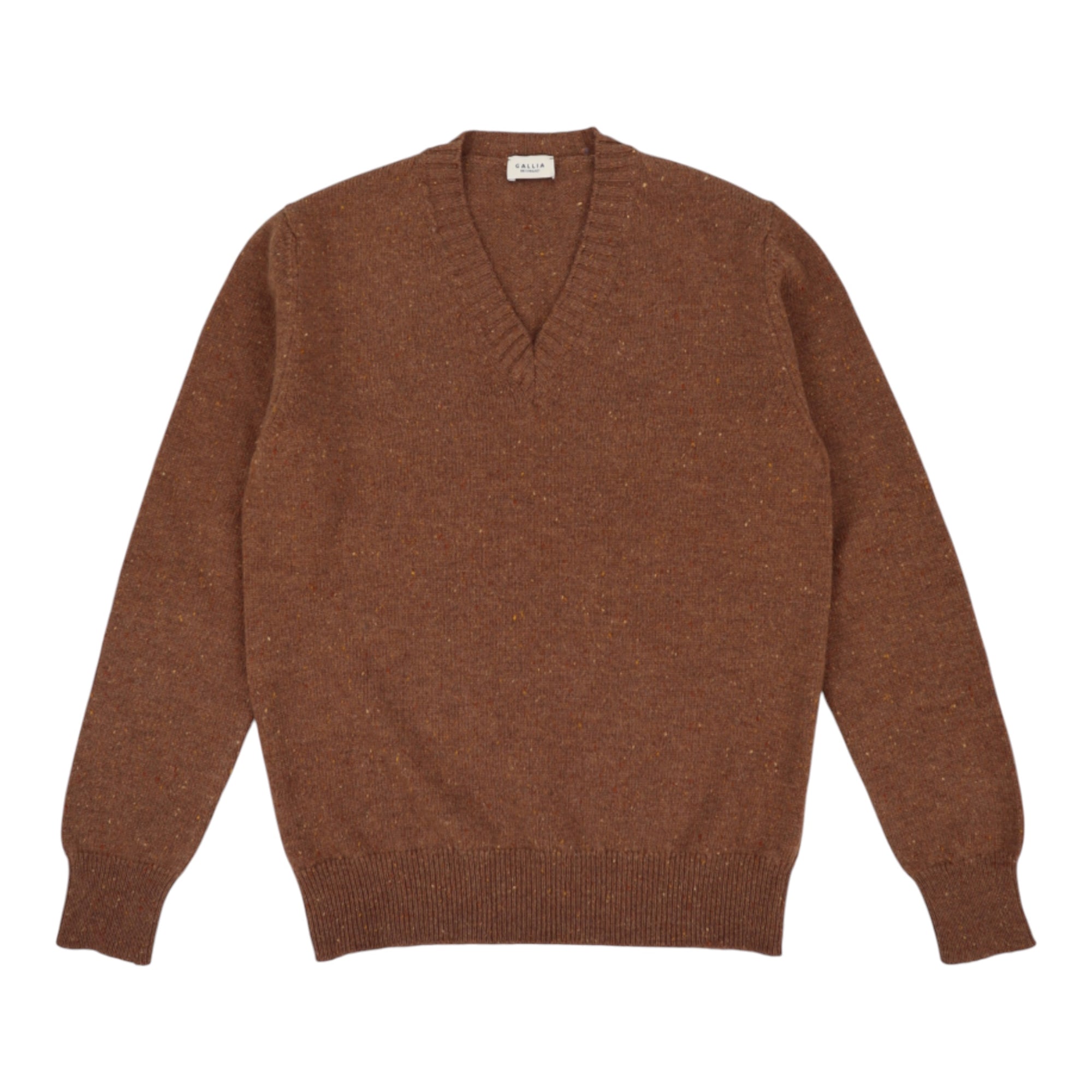 Gallia, Pull col V en laine mérinos Oliver, Marron