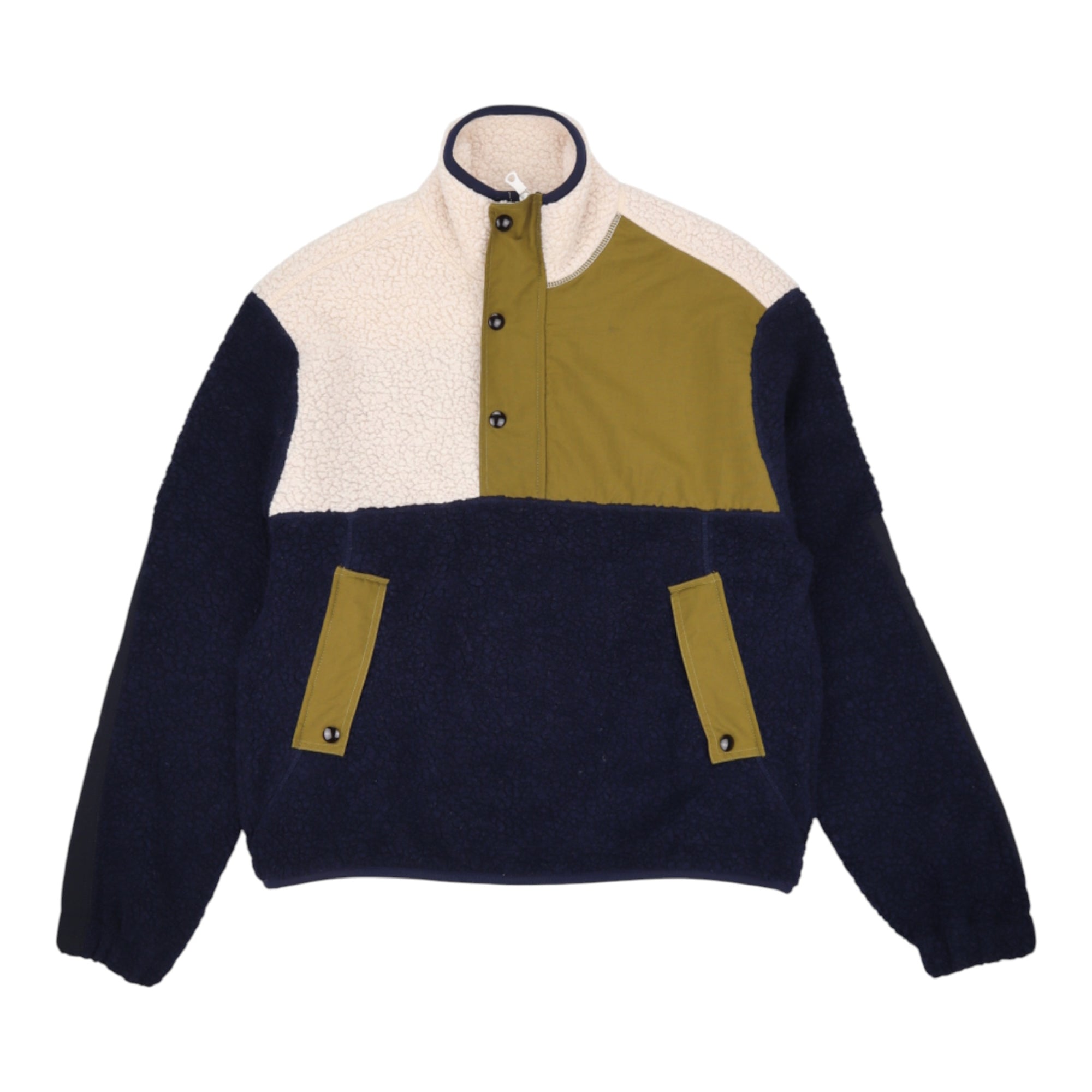 Drake's, Veste demi-zip en laine bouclée, Ecru, Navy, Kaki