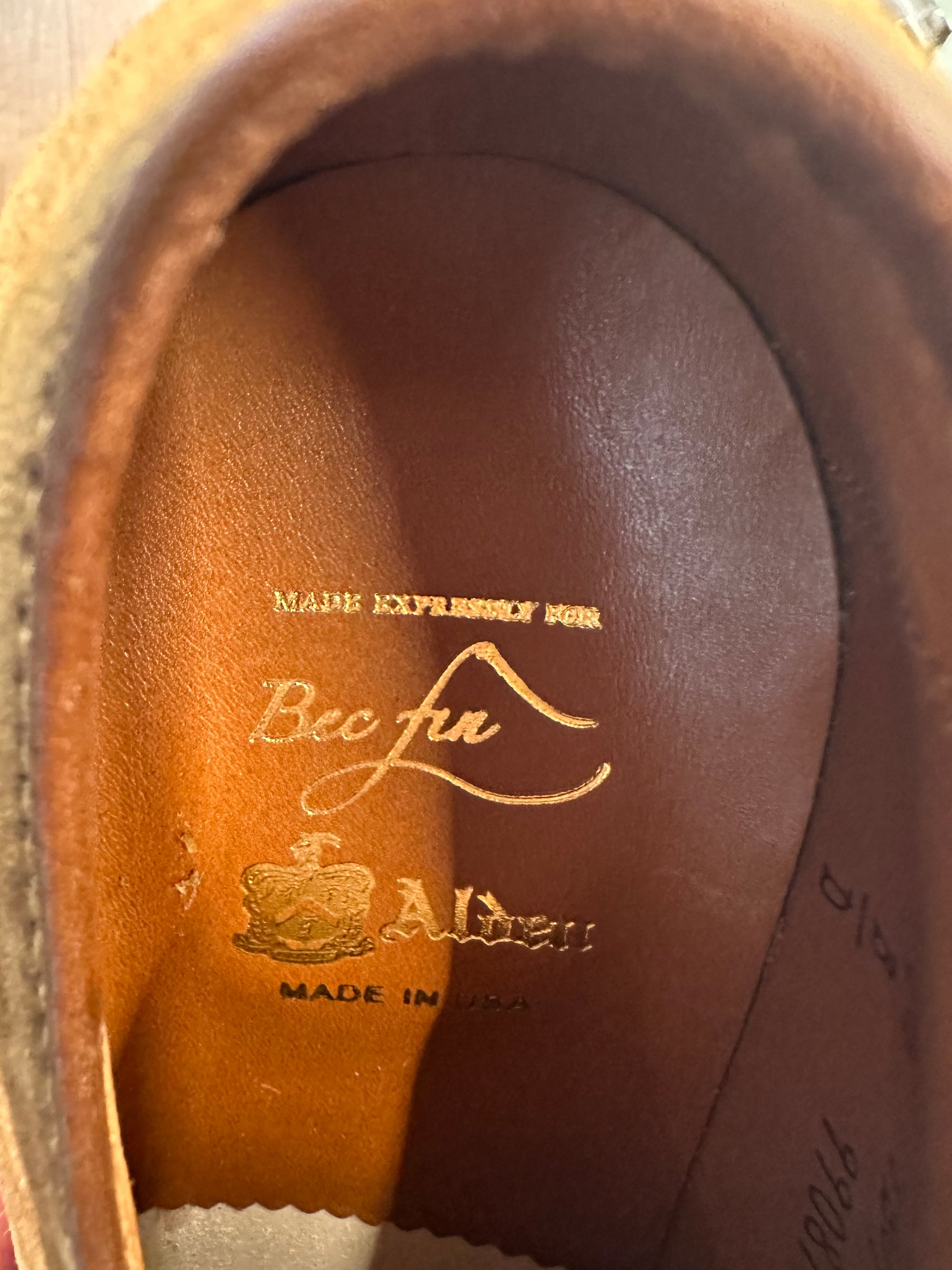 Alden X bec fin, SNUFF SUEDE Plain toe BLUCHER ON CREPE