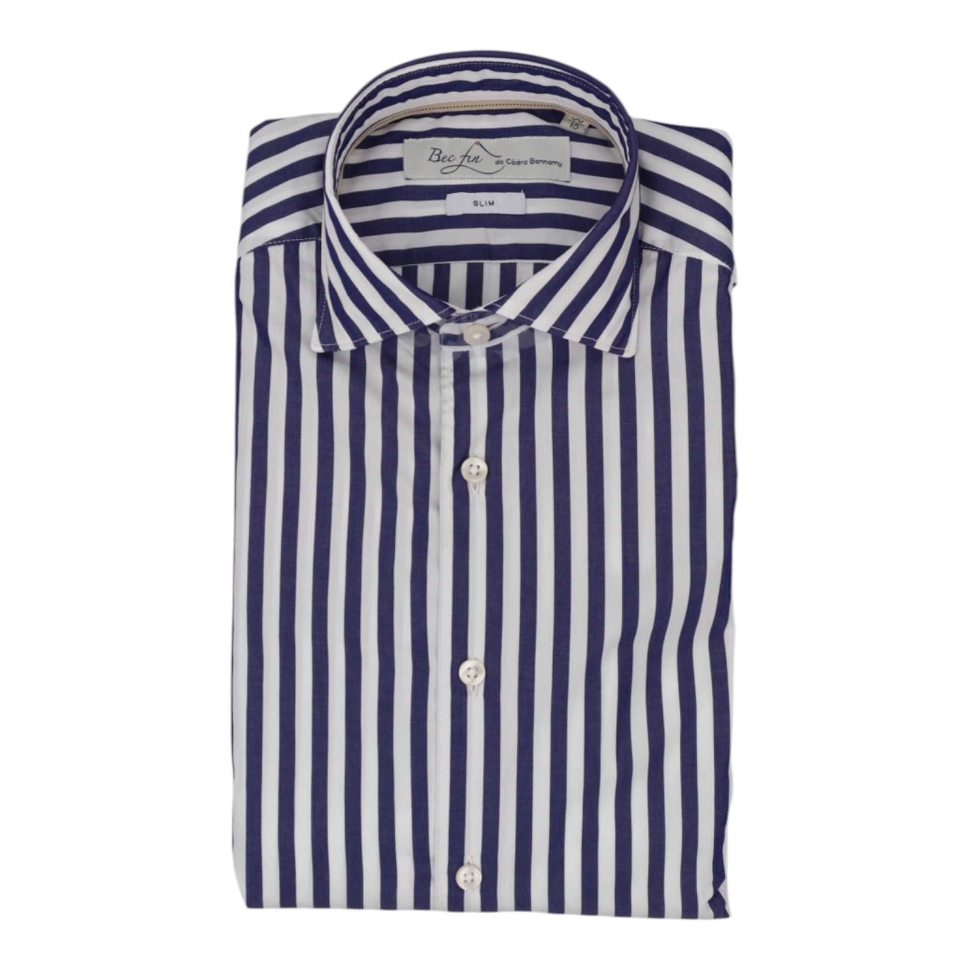 BECFIN, Chemise Slim, Rayure épaisse Bleu 37