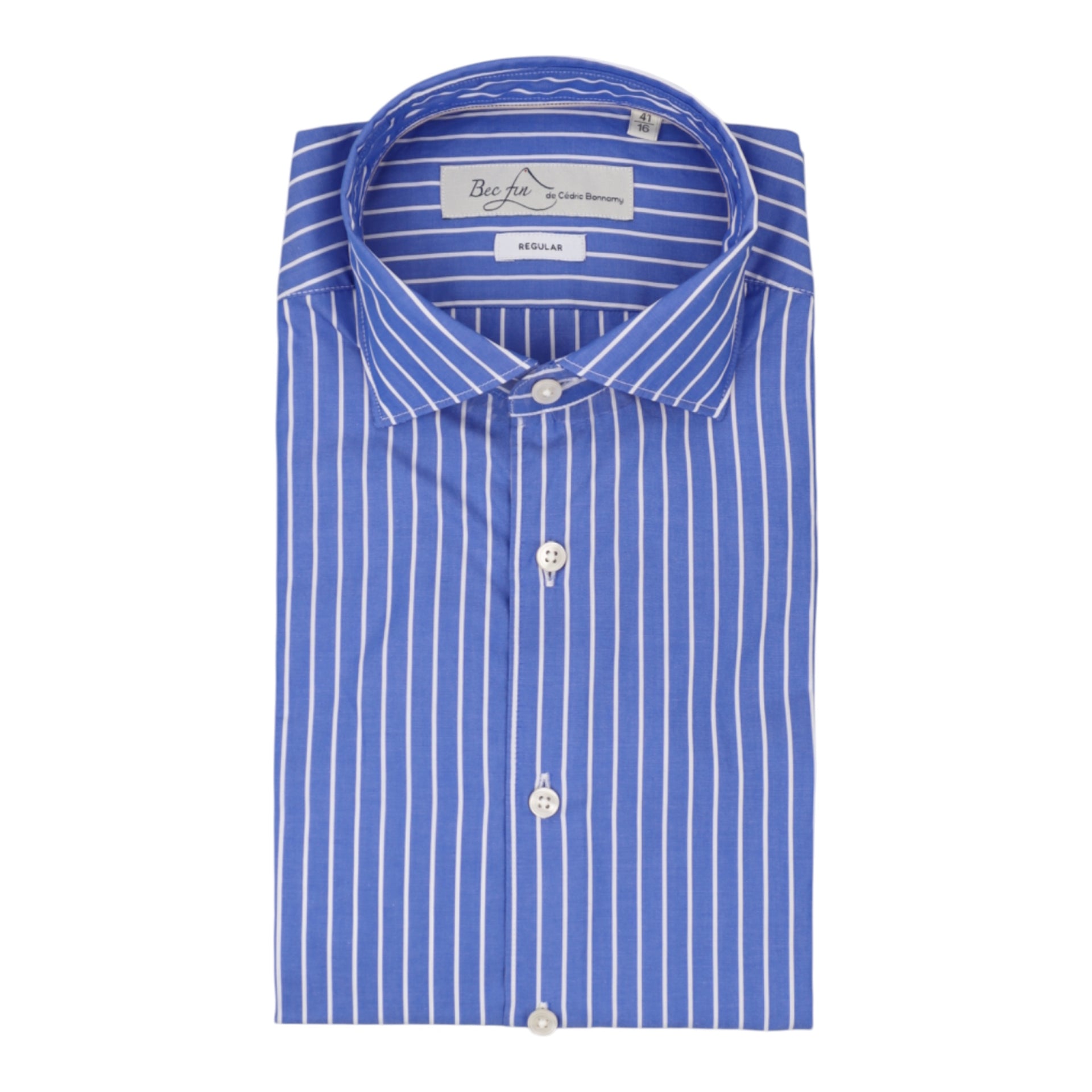 BECFIN, Chemise Regular, Bleu rayures blanches 35
