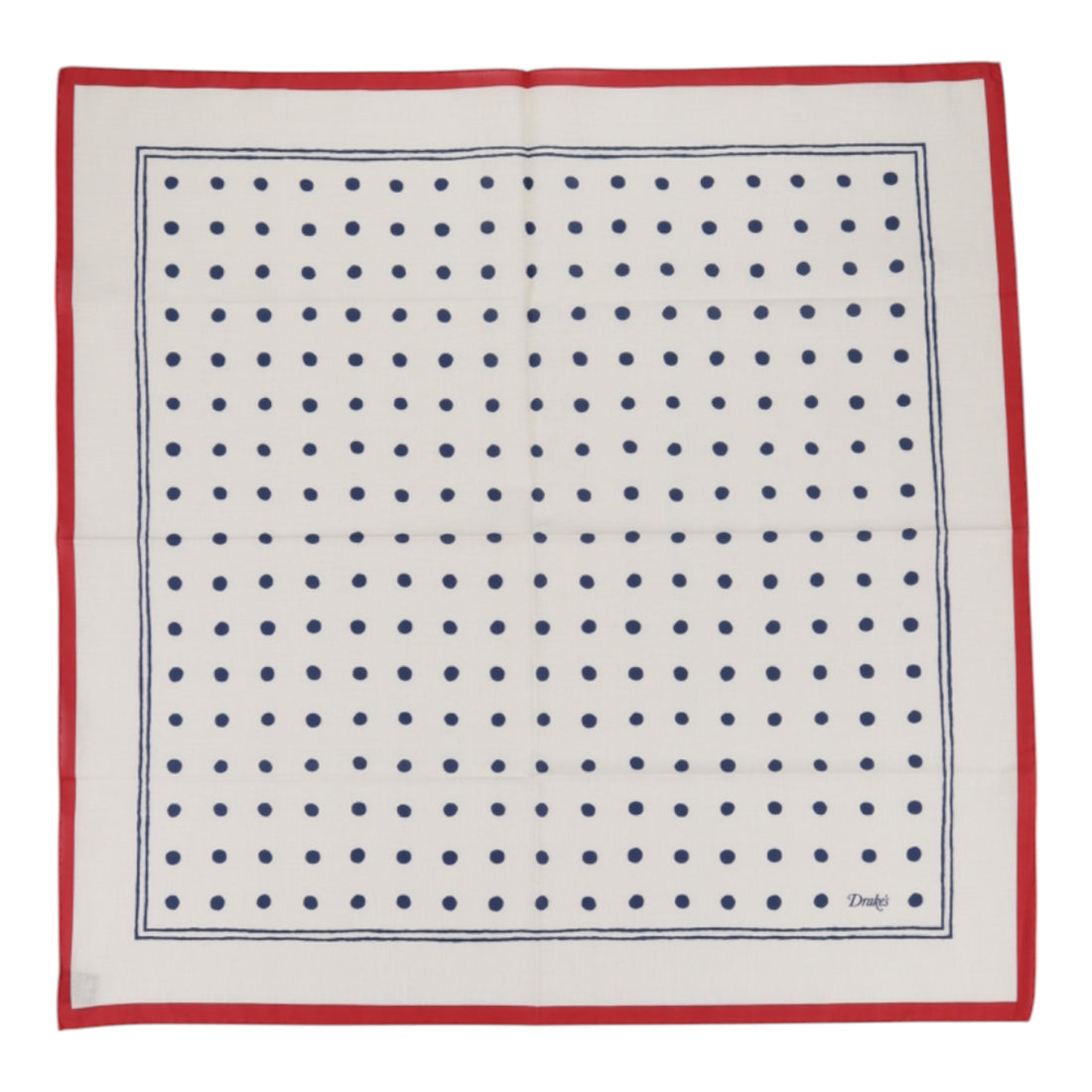 DRAKE'S, Bandana carré White and Navy Polka Dot