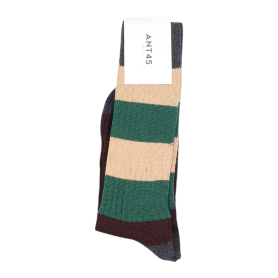 Ant45, Chaussettes “Richmond” coton, Rayures vertes et beige