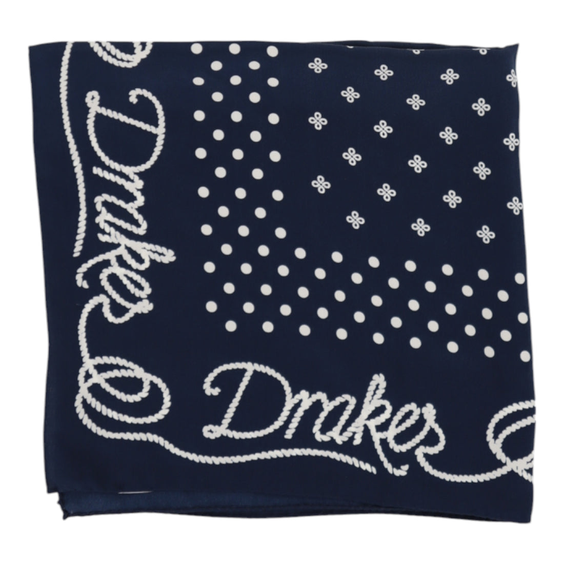 DRAKE'S, Bandana carré Rope border, Navy