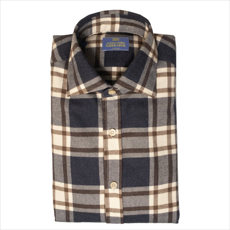 Gherardi, Chemise Flanelle, Carreaux Navy Marron