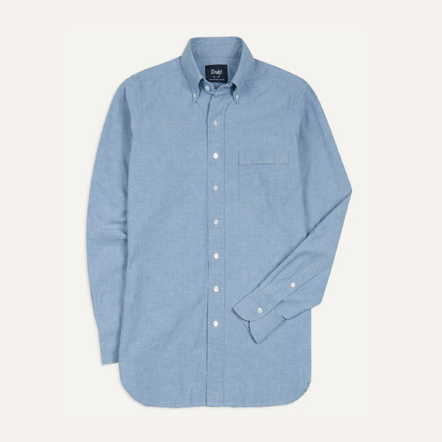 Drake's, Chemise Chambray, Bleu