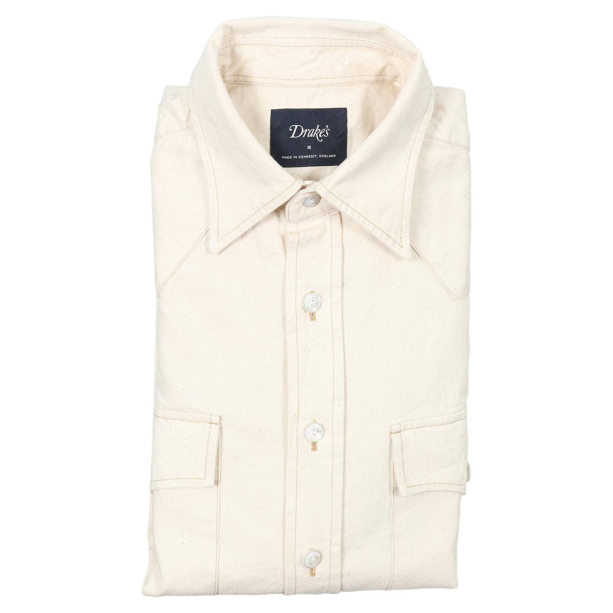 Drake's, Chemise Western Selvedge Denim — Ecru