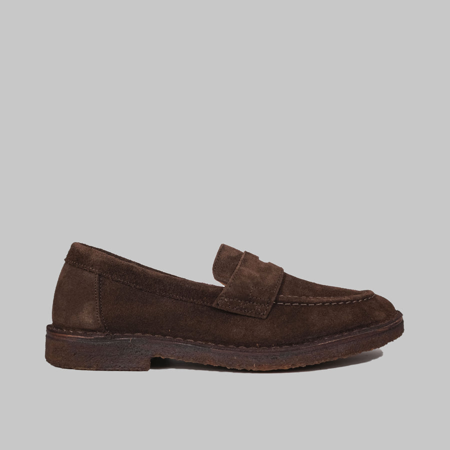 Drake's, CANAL Penny Loafer, Semelle Crêpe, Suede, Brown