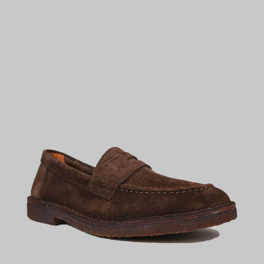 Drake's, CANAL Penny Loafer, Semelle Crêpe, Suede, Brown